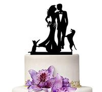 YAMI COCU Decoración para tarta de boda - Beso novia y novio con gato y perro Aniversario acrílico decoración para tartas
