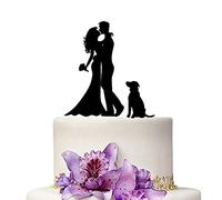 YAMI COCU Decoración para tarta de boda de novia y novio, Mr & Mrs, decoración para tartas con perro, boda, aniversario, fiesta, compromiso