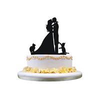 YAMI COCU Decoración para tartas de boda, diseño de gatos, acrílico, color negro, para compromiso y boda con novia y novio