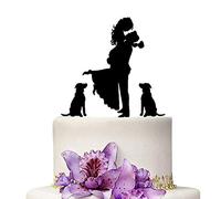 YAMI COCU Decoración para tartas de boda, novia y novio con perros, silueta acrílica negra, decoración de boda, aniversario, fiesta, compromiso