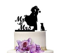 YAMI COCU Mr And Mrs Decoración para tarta de boda con silueta de perro para fiesta de compromiso