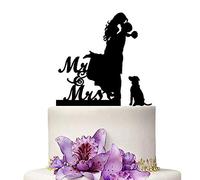 YAMI COCU Mr And Mrs - Decoración para tartas de boda, novia y novio con silueta de perro, decoración de fiesta de compromiso
