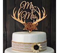 YAMI COCU Mr and Mrs Decoración para tartas rústica de madera para árbol de boda, fiesta de compromiso