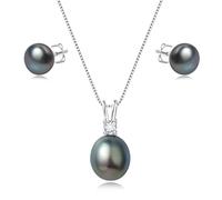 YAMI Juego de joyas de perlas para mujer, 9,5 - 11 mm, collar de perlas de agua dulce y agua salada y pendientes de perlas de 8 a 8,5 mm, pendientes de perlas de plata 925, ideal para regalos