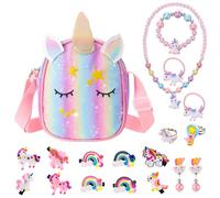 Yamitora Unicornio bolso joyas infantil set regalo niña 3-9 años, one size, poliéster; acrílico; resina, No es una piedra preciosa