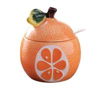 YAMKNICE Azucarero de cerámica con forma de fruta pintado a mano, tarro para especias, tarro para condimentos con tapa y cuchara, tarro para sal con forma de fruta de cerámica (Naranja)