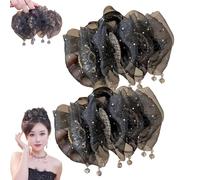 Yamloveme Fan Tassel Hair Claw Clip, Fan Tassel Hair Claw Clip, Fluffy Tassel High Top Hair Volume Shark Pin, 2025 Upgraded Vintage French Barrette Pins, Thick to Thin Hair for Women (2pcs)