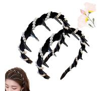 Yamloveme Headband, Vintage High Cranium Head Yamloveme Hair Band, Vintage High Cranium Artificial Pearl Headband, Anti-Slip Decorative Teeth Hoop Fashion Hair Accessories for Women (Balck)