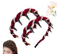 Yamloveme Headband, Vintage High Cranium Head Yamloveme Hair Band, Vintage High Cranium Artificial Pearl Headband, Anti-Slip Decorative Teeth Hoop Fashion Hair Accessories for Women (Red)
