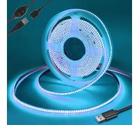 Yamlten Tira de luces LED COB de 5 V azul claro con interruptor, 320 LEDs/M, regulable, para TV, retroiluminación, ordenador, armario, dormitorio, cinta LED DIY 1,5 m (fuente de alimentación excluida)