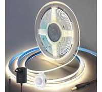 Yamlten Tira LED COB de 12 V, 4000 K, color blanco, con detector de movimiento, adaptador de red, 320 LEDs/M para sala social, armario, dormitorio, cinta LED de 1 m.