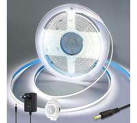 Yamlten Tira LED COB de 12 V, 6000 K, color blanco frío, con detector de movimiento, adaptador de red, 320 LEDs/M para sala social, armario, dormitorio, cinta LED de 3 m.