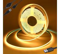 Yamlten Tira LED COB de 5 V 3000 K, luz blanca cálida con interruptor, 320 LEDs/M, regulable, para TV, iluminación de fondo, ordenador, armario, dormitorio, cinta LED DIY 1 m (fuente de alimentación