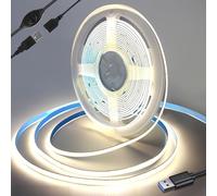 Yamlten Tira LED COB de 5 V, 4000 K, color blanco con interruptor, 320 LEDs/M, regulable, para TV, iluminación de fondo, ordenador, armario, dormitorio, cinta LED DIY 1 m (fuente de alimentación
