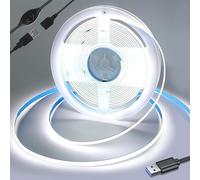 Yamlten Tira LED COB de 5 V 6000 K, blanco frío con interruptor, 320 LEDs/M, regulable, para TV, iluminación de fondo, ordenador, armario, dormitorio, cinta LED DIY 1 m (fuente de alimentación