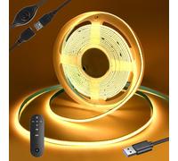 Yamlten Tira LED COB USB de 2 m 5 V (con controlador RF), 3000 K, blanco cálido, 320 LEDs/M, regulable, tira LED para retroiluminación de TV, ordenador, armario, dormitorio (fuente de alimentación