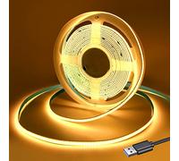 Yamlten Tira LED USB 2,5 m 5 V COB, 3000 K, luz blanca cálida, IP20, no impermeable, 320 LED, banda flexible para retroiluminación de TV, armario, dormitorio (fuente de alimentación excluida)
