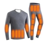 YAMNYSS Conjunto De Ropa Interior Calefactable para Hombre, Conjunto De Calentamiento Eléctrico con Camiseta Y Pantalón Térmico De Doble Interruptor,Gris,S