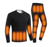 YAMNYSS Conjunto De Ropa Interior Calefactable para Hombre, Conjunto De Calentamiento Eléctrico con Camiseta Y Pantalón Térmico De Doble Interruptor,Negro,3XL