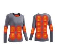 YAMNYSS Tops De Ropa Interior Calefactable para Mujer 16 Zonas De Calefacción, Térmica Eléctrica Camiseta De Capa Base para Esquí Al Aire Libre, Ciclismo, Senderismo,Gris,L