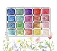 Yamobi 20 Colores Acuarela Metalica,Pintura Acuarela Metálica con Purpurina,Pintura Acuarela Metálica en Caja de Plástico Portátil,Caja de Plástico Portátil con Paleta
