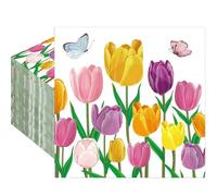 Yamobi 20 unidades de servilletas de primavera vintage tulipanes como decoración de mesa, estampado floral, acuarela de tulipanes, ideal para bodas, decoupage y técnica de servilletas 33x33cm