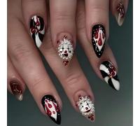 Yamobi 24 uñas de almendra para carnaval para pegar con Circus Clown, Joker Face & Poker, Goth Press on Nails, gel Press on Nails, diseño Y2K, uñas de dos puntas