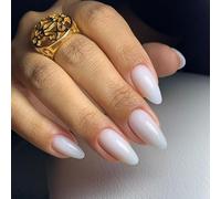 Yamobi 24pcs almendra press on Nails, blanco leche, corto, reutilizable, pegamento de uñas Almond Press On Nails, pestañas adhesivas, mini lima de uñas, kit de uñas, regalo para mujeres y niñas