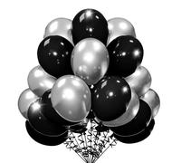 Yamobi 30 globos plateados de color negro y plateado, globos plateados metálicos para baby shower, bodas, temáticas, decoración de fiestas