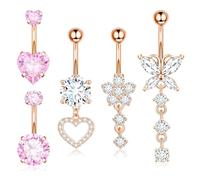 Yamobi 5 Stück Bauchnabelpiercing Set,Gold Titan Bauchnabelringe mit Zirkonia,Herz und Schmetterling Design,Bauchnabelschmuck in verschiedenen Stilen