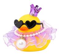 Yamobi Gummiente Badeente, Ornamento de Pato de Goma para automóvil con Mini Corona, Vestido, Collar de Perlas y Gafas de Sol, Ideal para diversión en el baño y decoración de automóviles