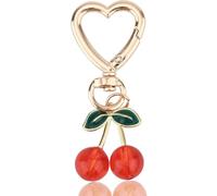Yamobi Llavero de Cereza Lindo, Llavero de Encantos Dorado Hecho a Mano Para Mujeres, Colgante de Cerezitas Estético, Idea de Regalo Para Ella