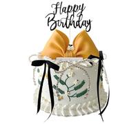 Yamobi Noir Décoration de gâteau Joyeux anniversaire,16 pièces Décoration de gâteau Noeud & Joyeux anniversaire Décoration,Arc Décoration de gâteau,pour filles garçons,Happy Birthday Cake Topper