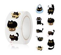 Yamobi Pegatinas de gato negro, 500 unidades, diseño de gatos Kawaii, pegatinas divertidas para portátil, botella de agua, diario, funda para teléfono