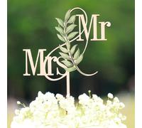 Yamobi Topper de Pastel de Boda, Mr & Mrs, Madera, 15x23 cm, 1 Pieza, Multicolor, Boda