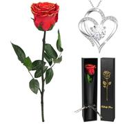 Yamonic Rosa Eterna con Collar Regalo Mujer Navidad, Rosa Natural Preservada con Tallo Regalos Originales para Mujer, Flores Preservadas Regalo Cumpleaños Mujer, Regalo San Valentín,Regalo Mama
