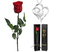 Yamonic Rosa Eterna con Collar Regalo Mujer Navidad, Rosa Natural Preservada con Tallo Regalos Originales para Mujer, Flores Preservadas Regalo Cumpleaños Mujer, Regalo San Valentín,Regalo Mama