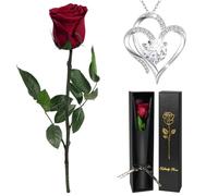 Yamonic Rosa Eterna con Collar Regalo Mujer, Rosa Natural Preservada con Tallo Regalos Originales para Mujer, Flores Preservadas Regalo Cumpleaños Mujer, Regalo San Valentín,Regalo Mama
