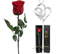 Yamonic Rosa Eterna con Collar Regalo Mujer, Rosa Natural Preservada con Tallo Regalos Originales para Mujer, Flores Preservadas Regalo Cumpleaños Mujer, Regalo San Valentín,Regalo Mama