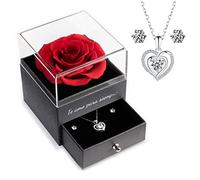 Yamonic Rosa Eterna con Collar y Pendientes de Plata de Ley 925 Mujer,Regalo Dia de la Madre, Rosa Eterna Natural Preservada,Rosa Real Regalo Mama,Regalos Originales para Mujer,Te Amo para Siempre