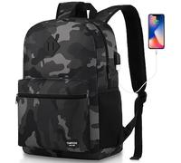 YAMTION Mochila escolar de 17 pulgadas, mochila clásica para hombres y adolescentes con puerto de carga USB para escuela secundaria, universidad, oficina, trabajo, viajes