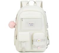 YAMTION Mochila escolar para adolescentes, mochila para laptop de 15.6 pulgadas, mochila para estudiantes de secundaria, bonita mochila escolar para mujeres (Beige, 15.6inches)