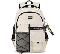 YAMTION Mochila para la escuela, adolescentes, mochila para hombres y mujeres, mochila universitaria con puerto de carga USB, mochila de viaje para laptop para trabajo de escuela (Beige, 15.6inches)
