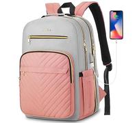 YAMTION Mochila para mujer, mochila para laptop de 15.6 pulgadas para mujer, mochila USB para negocios, trabajo, oficina, universidad, color rosa y gris