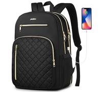 YAMTION Mochila para mujer para laptop, mochila de 17.3 pulgadas con USB para estudiantes universitarios, profesores, trabajo de negocios, color negro