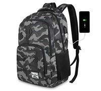 YAMTION - Mochila para ordenador portátil de 15,6 pulgadas, para hombre y mujer, con puerto de carga USB para universidad de negocios 35 L (15,6 pulgadas, B6-camuflaje negro)