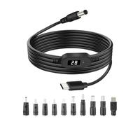 YANBORONSN Cable de alimentación PD 140W USBC a DC 5525 con 10 puntas de conector,cable de carga rápida macho USBC a macho DC 5,5x2,5mm con pantalla LED y ajuste de voltaje 5V/9V/12V/15V/20V/28V(1M)