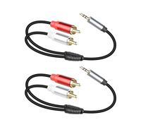 YANBORONSN Cable de audio estéreo de 3,5 mm a 2 RCA, cable adaptador de audio con conector macho de 3,5 mm (AUX) a 2 RCA macho, cable divisor estéreo Y para teléfonos, tablets(30 cm/2 paquetes)