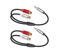 YANBORONSN Cable de audio estéreo de 3,5 mm a 2 RCA, cable adaptador de audio macho de 3,5 mm a 2 hembras RCA para conector de auriculares, cable divisor estéreo auxiliar(30 cm/2 paquetes)