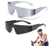 YanBous 2 Gafas De Sol Futuristas, Negro & Plata - Sin Montura, Para Fiestas & Juegos De Rol, Lentes Espejadas, Ideales Para Festival De Música, Halloween & Carnaval